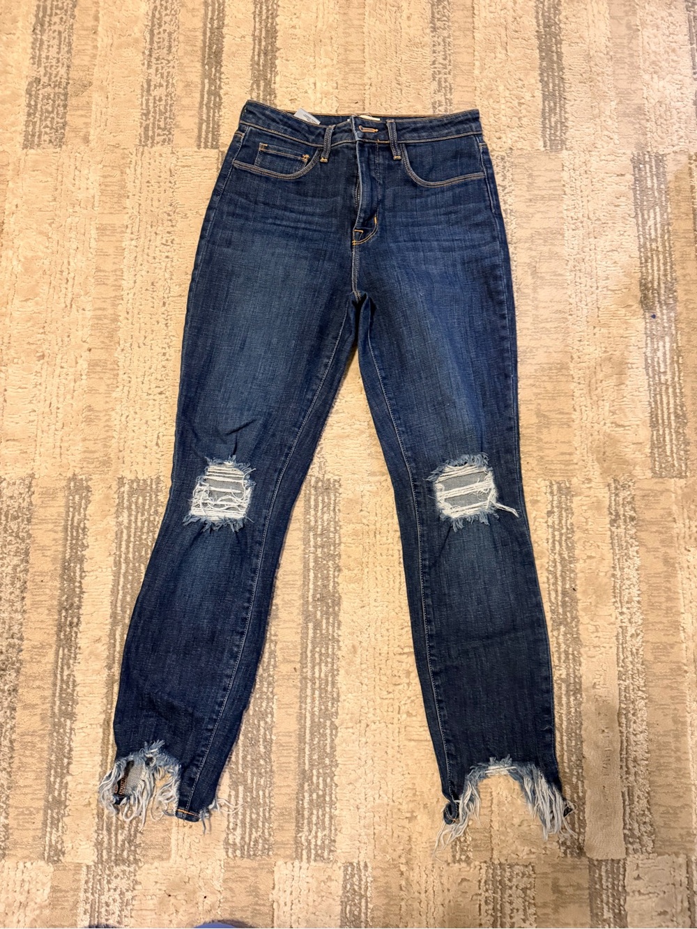 L'AGENCE Dark Blue Distressed Ankle Jeans